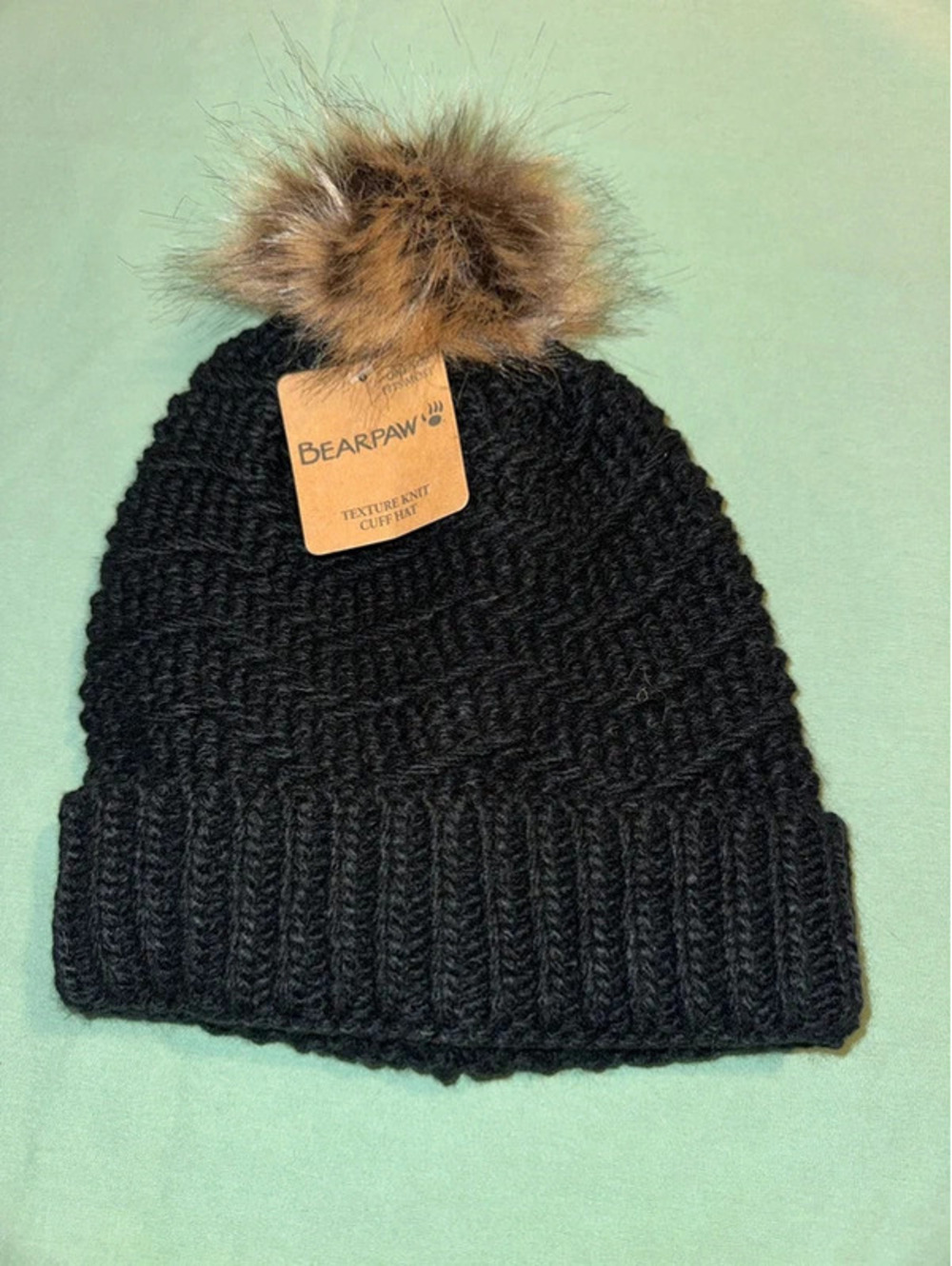 Bearpaw Textured Knit Cuff Hat Black